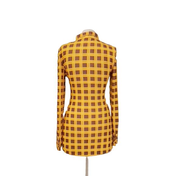 With Jean Andy Long Sleeve Button Front Check Dress Yellow XS Clueless Y2K - Picture 4 of 15